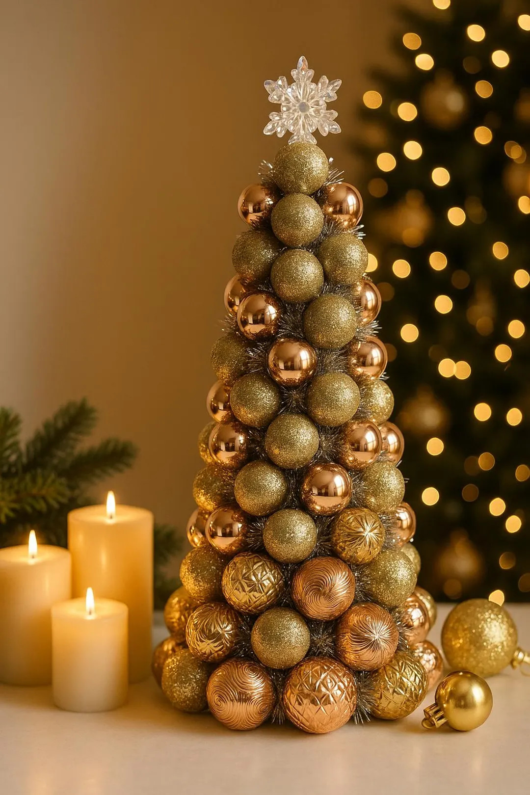 Rose Gold & Gold Ornament Christmas Tree Centerpiece – Neutral Holiday Mantel Decor – Glitter... | Etsy (US)