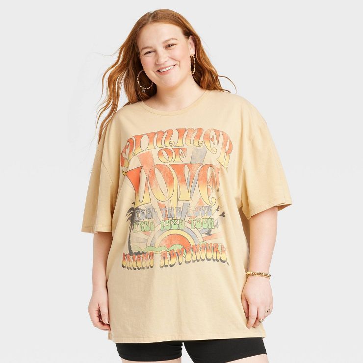 Women's Summer of Love Short Sleeve Oversized Graphic T-Shirt Dress - Yellow | Target