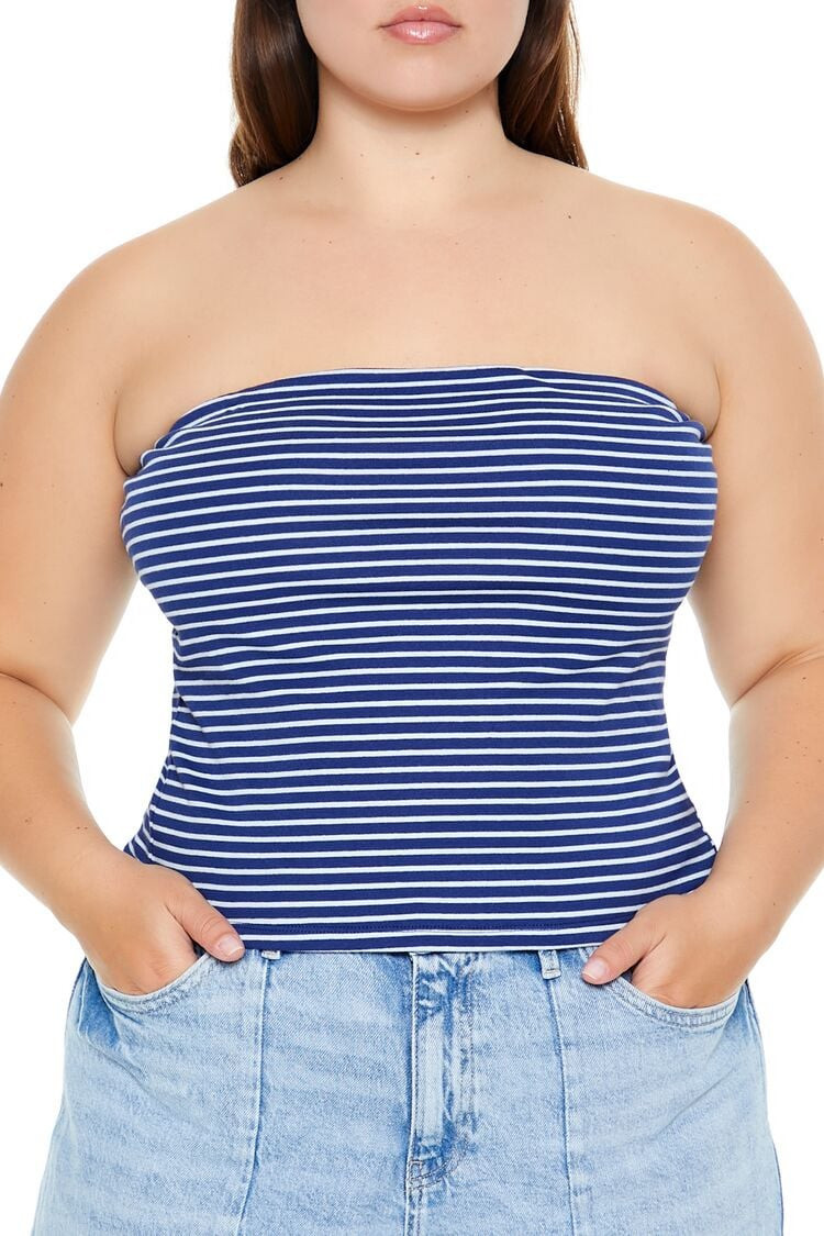 Women's Striped Tube Top in Navy, 1X | Forever 21