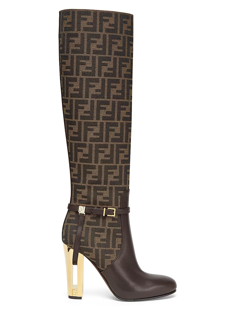 Fendi FF 105MM Leather Traced Heel Tall Boots | Saks Fifth Avenue