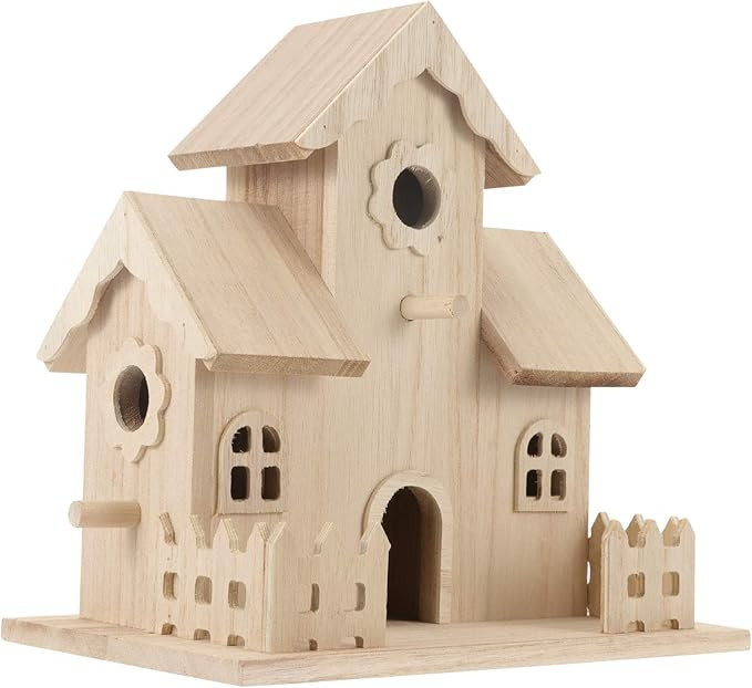 Wooden Bird House, Unfinished Cottage Hanging Birdhouse for Outside to Build or Paint, 7.8" Unpai... | Amazon (US)