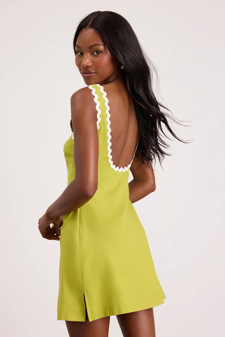 Xiomara Chartreuse Square-Neck Mini Dress | Lulus