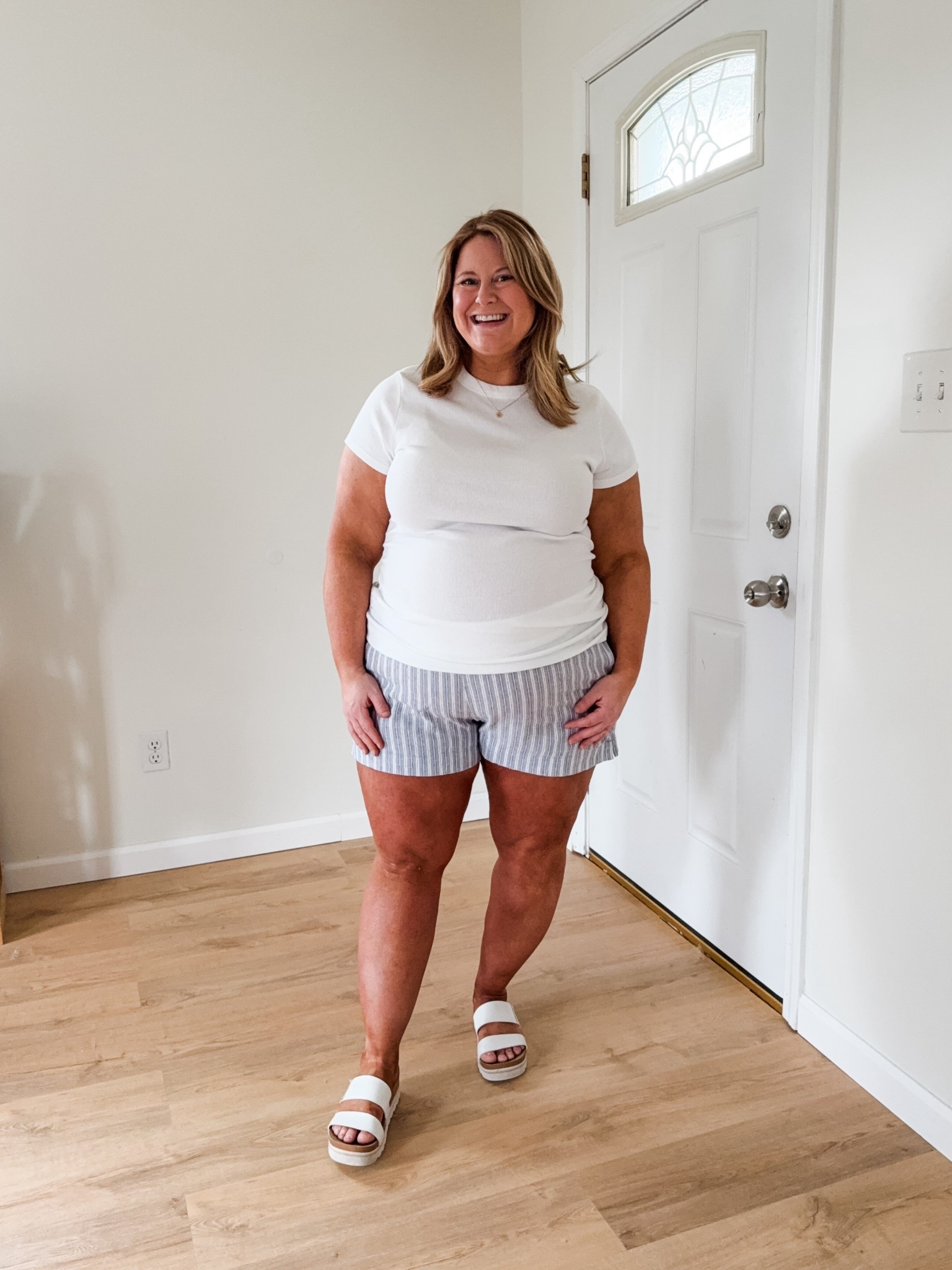 Wearing an XL in the tee and linen shorts.  I’m wearing the maternity version as I think I’ll need those later in my third trimester but also linking the regular version!

#LTKMidsize #LTKSeasonal #LTKBump
