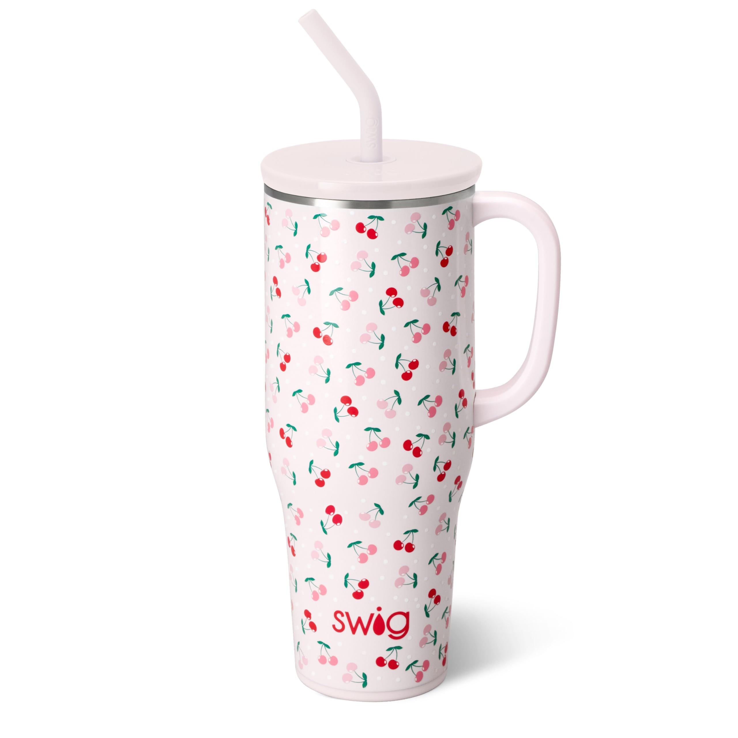Swig Life 40oz Mega Mug, 40 oz Tumbler with Handle and Straw, Cup Holder Friendly, Dishwasher Safe, Extra Large Insulated Tumbler, Stainless Steel (Cherry Pie) | Amazon (US)