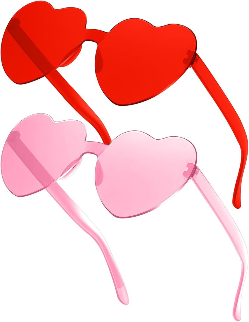 RTBOFY 2 Pack Heart Sunglasses, Heart Shaped Sunglasses with Transparent Candy Color for Party Fa... | Amazon (US)