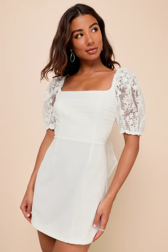 Charming Potential White Organza Backless Puff Sleeve Mini Dress | Lulus