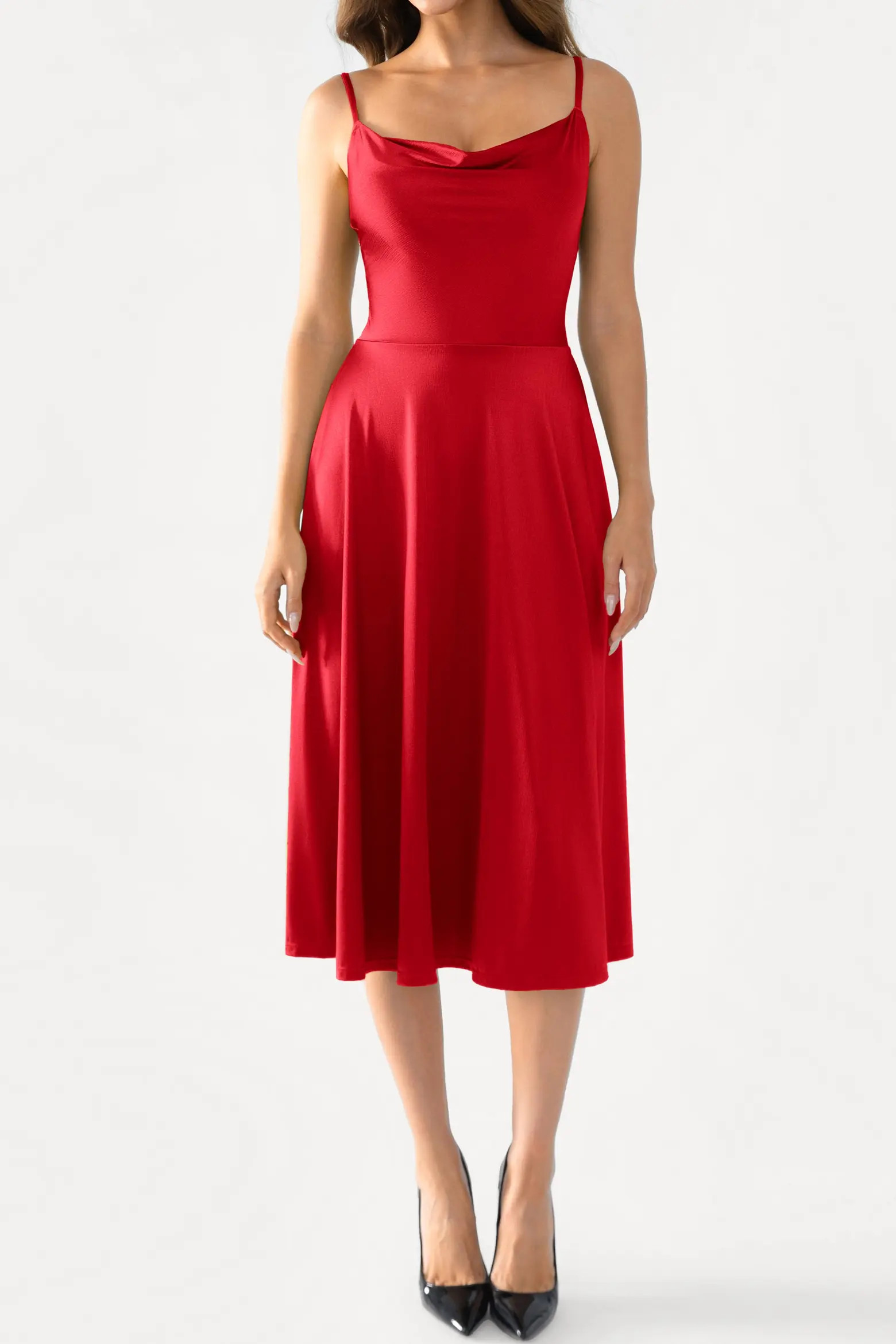 Shapewear Strappy Cowl Neck Vacation & Date Night Fit & Flare Midi Dress (Women) | Nordstrom | Nordstrom