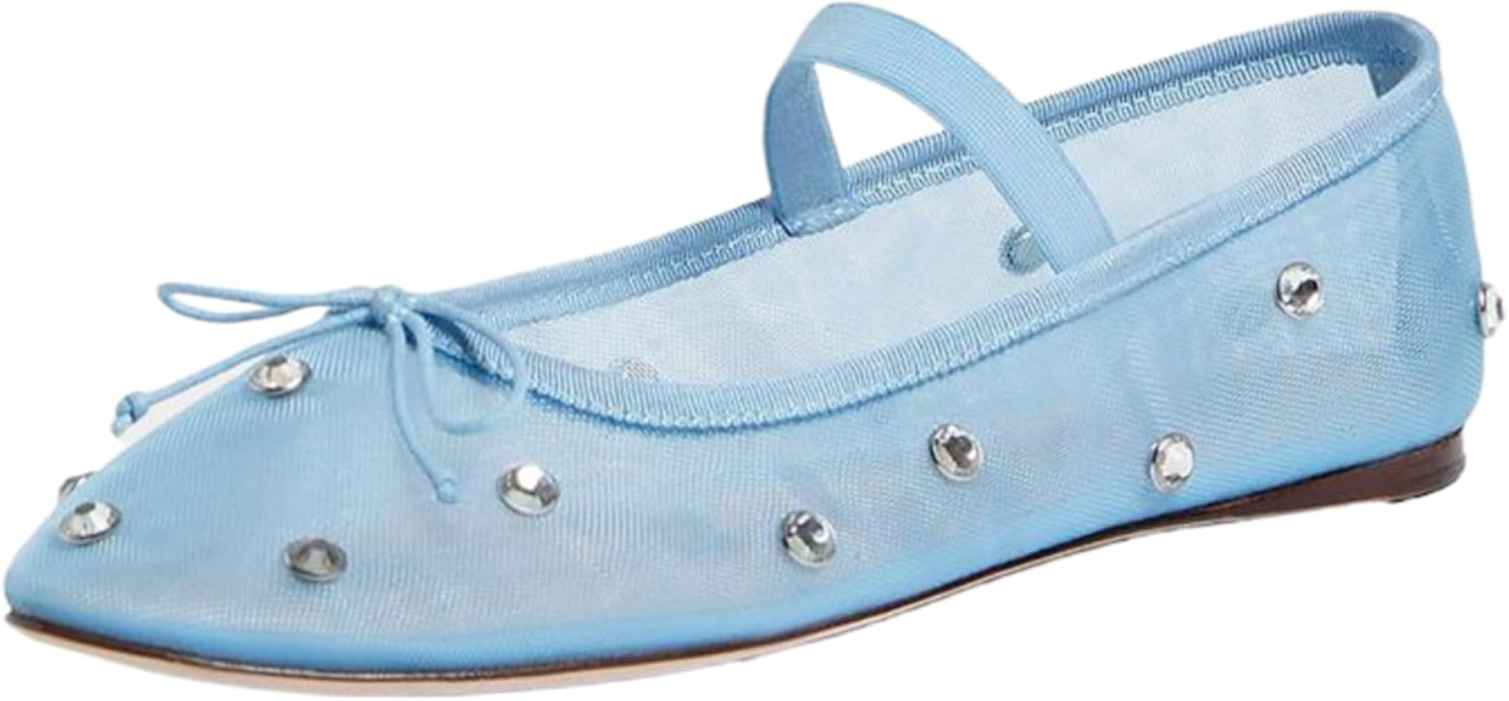 JORISTIMO Crystal Mesh Ballet Flats Stretch Band Snip Toe Ballerinas Flats Mary Jane | Amazon (US)
