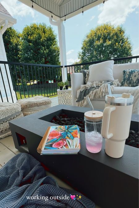 Linking my lights ✨, planner that is the BEST ✔️, Stanley and some outdoor decor! Few minutes by myself before the kids wake up from their nap! #LTKFind 
Outdoor outdoor sofa outdoor decor arhaus love 

#LTKSeasonal #LTKhome