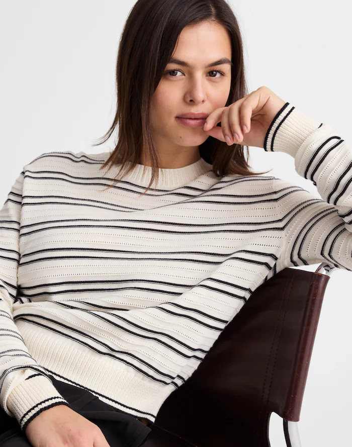 Striped Textured-Stitch Crewneck Sweater in 100% Cotton | Madewell