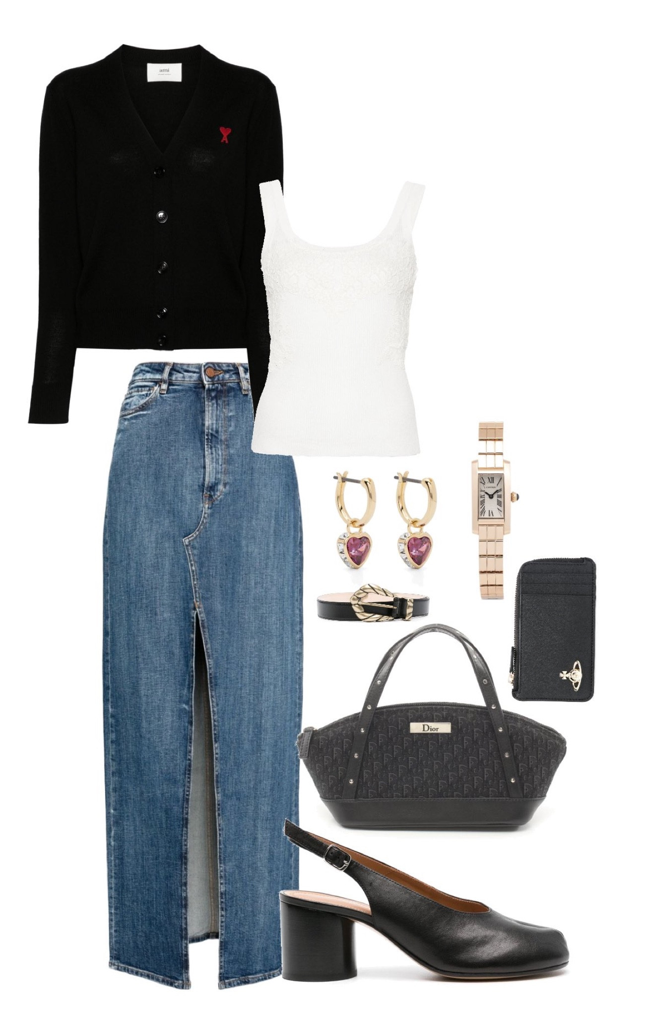 coffee and a walk in the park kind of outfit 

tags — farfetch, ootd, outfit of the day, denim maxi skirt, black cardigan, vintage dior, cartier watch, high fashion, gold watch 

#LTKshoecrush #LTKstyletip #LTKeurope