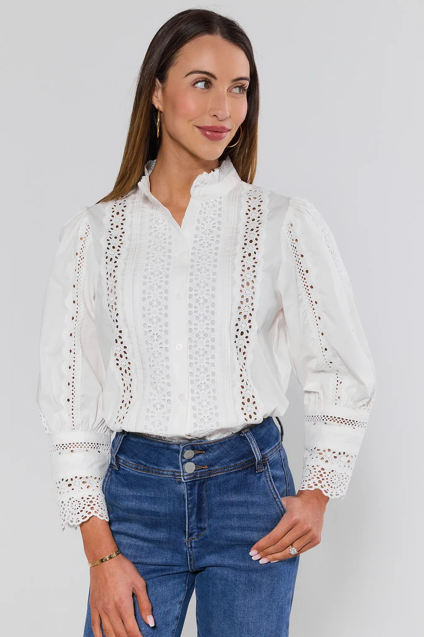 Jocelyn White Embroidered Button Up Top | Avara