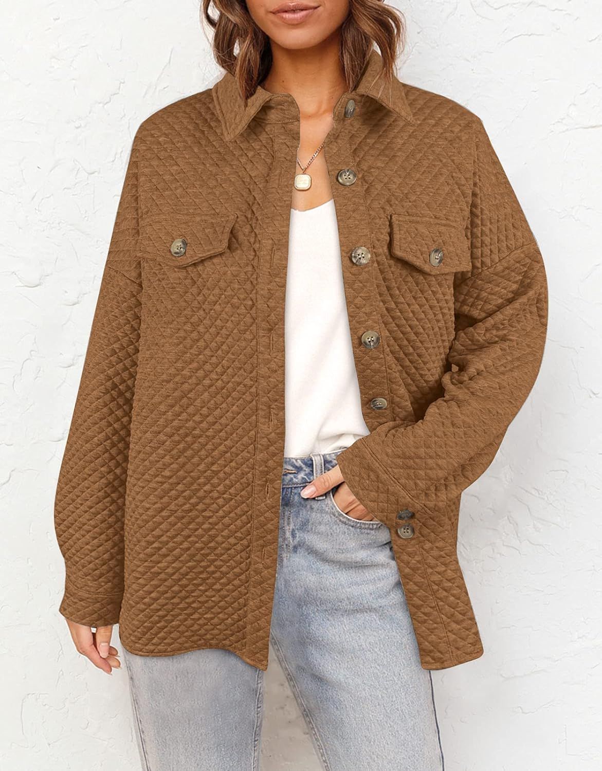 MUXERI Women's Long Sleeve Button Down Diamond Soft Oversized Shacket Quilted Jacket Coat Outwear... | Amazon (US)