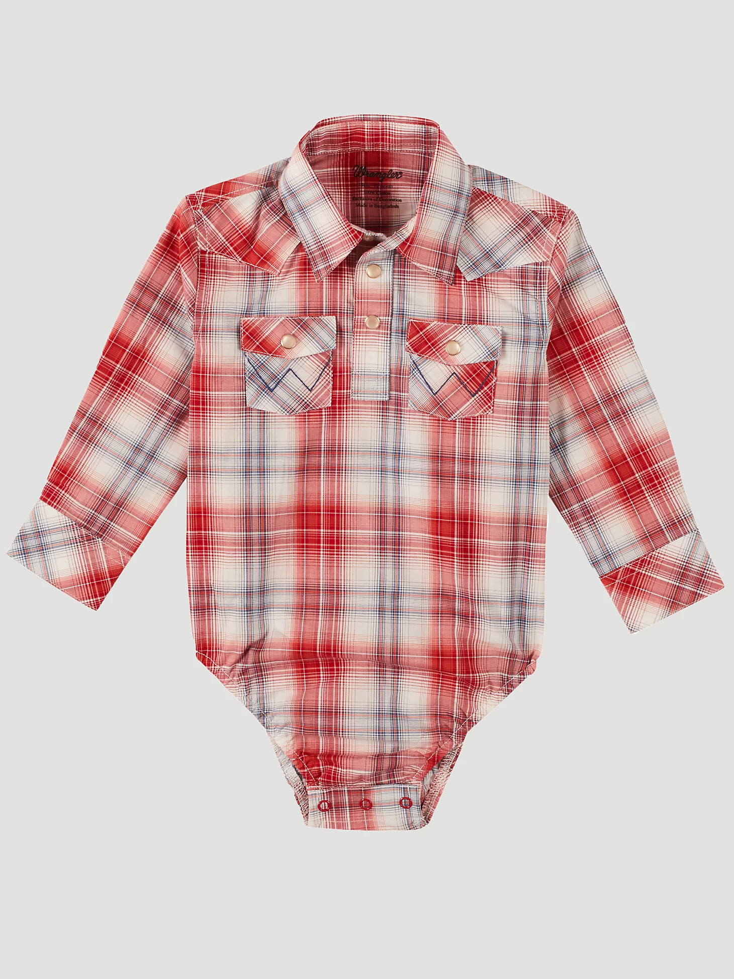 Baby Boy Long Sleeve Plaid Bodysuit with Western Snap Placket in Black Multi | Wrangler