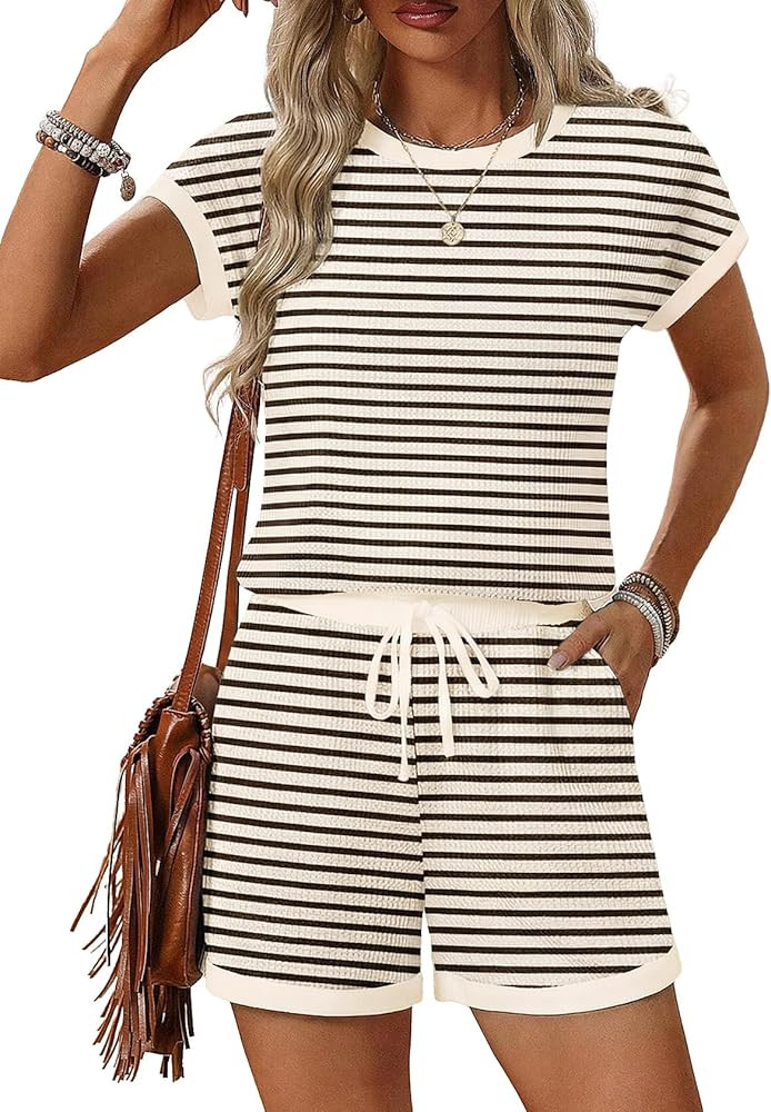 Ekouaer Women Waffle Rompers for Summer Casual Shorts Overalls Adjustable Drawstring Waist Jumpsu... | Amazon (US)