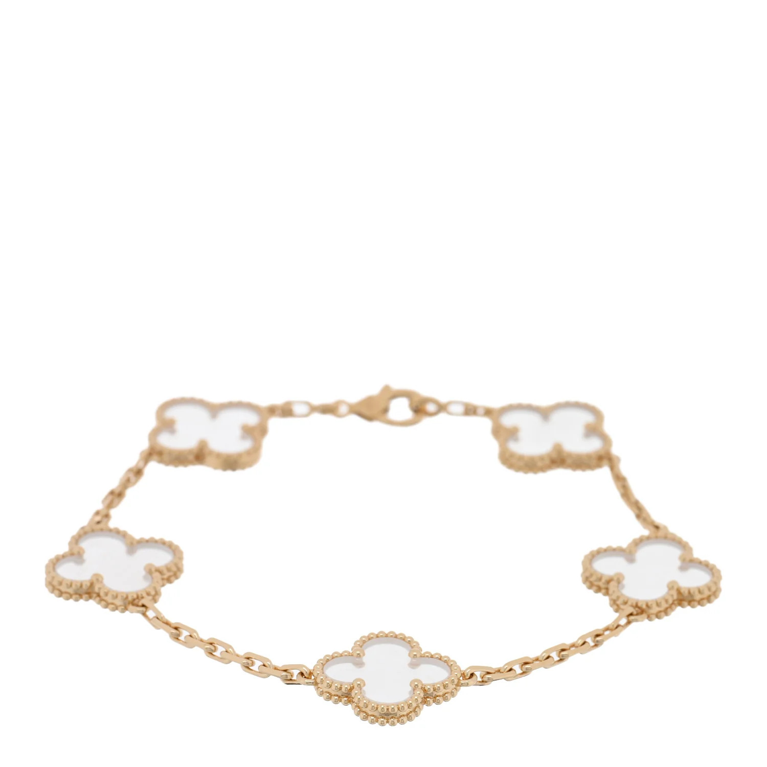 18K Yellow Gold Rock Crystal 5 Motifs Vintage Alhambra Bracelet | FASHIONPHILE (US)