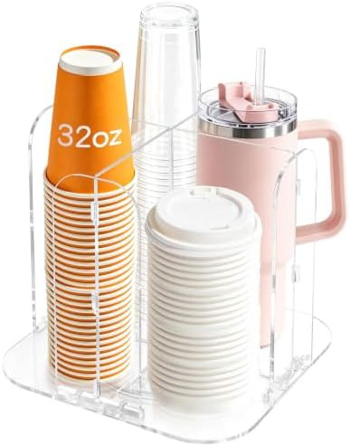 Large Coffee Bar Organizer, 360° Rotating 4 Compartments Acrylic Cup Holder | Amazon (US)