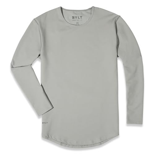 BYLT Mens Drop-Cut Long Sleeve Men's Shirt – Plain Shirt for Men, Drop Cut, Crewneck – Soft Polyester, Cotton, and Spandex Blend – Moisture Wicking, Wrinkle Resistant, Stretch Fit, Storm, XL | Amazon (US)