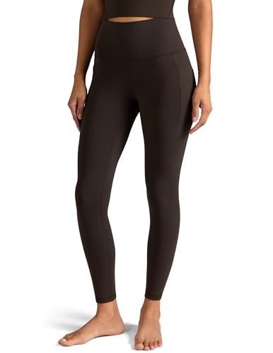 Colorfulkoala Women's Dreamlux Black Leggings High Waisted 7/8 Length 25" Inseam Workout Yoga Pants with Pockets (XXS, Espresso) | Amazon (US)