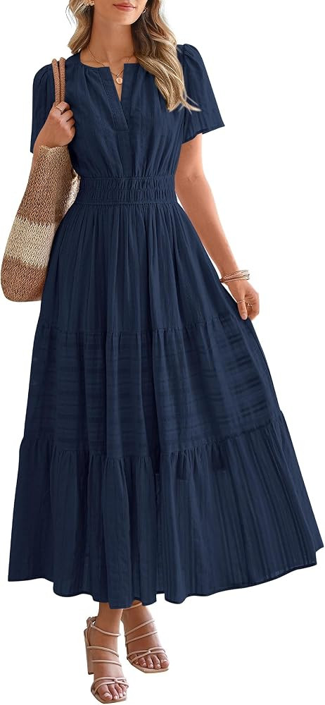 BTFBM Womens Summer 2026 Casual Maxi Dresses Lightweight Short Sleeve Dress | Amazon (US)