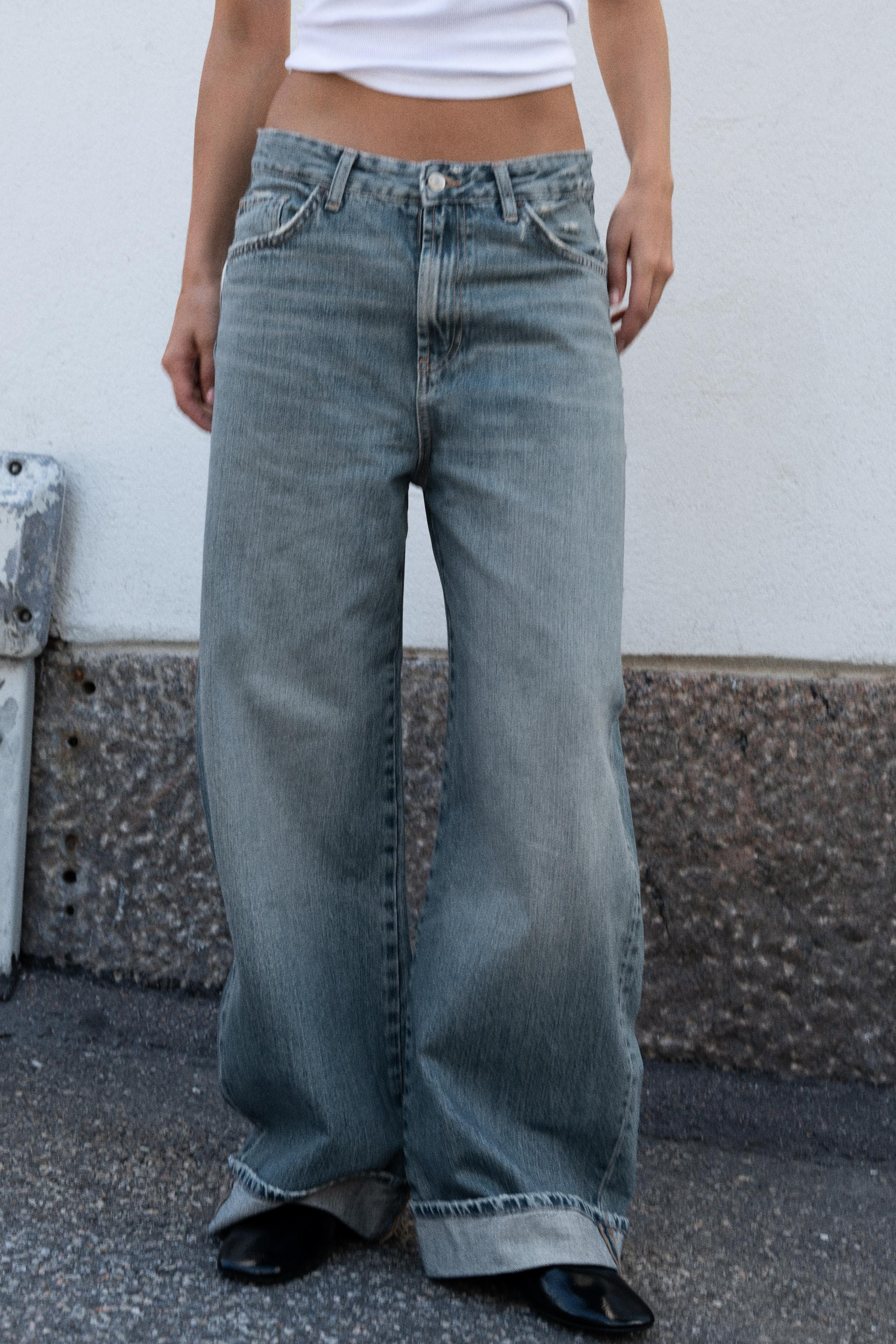 TRF MID-RISE FOLDED BAGGY JEANS | Zara US