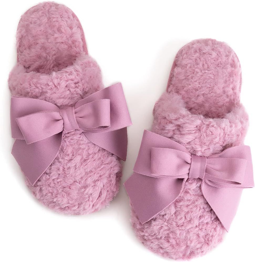 ULTRAIDEAS Women's Fuzzy Slippers with Bow and Memory Foam, Ladies Cute Slip-on House Slippers fo... | Amazon (US)