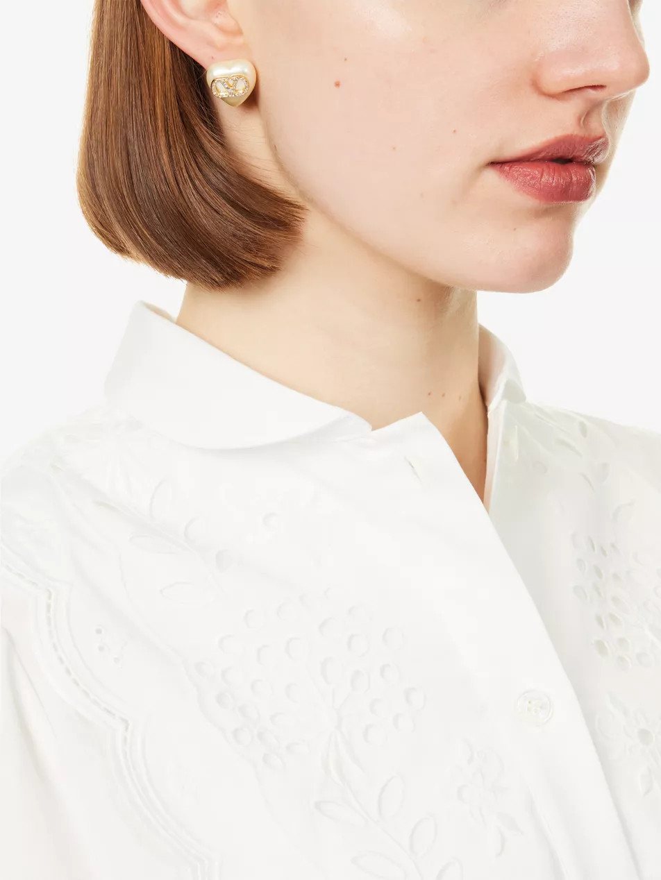 Heart Pearl Crystal V-Logo Gold-Plated Earrings | Selfridges