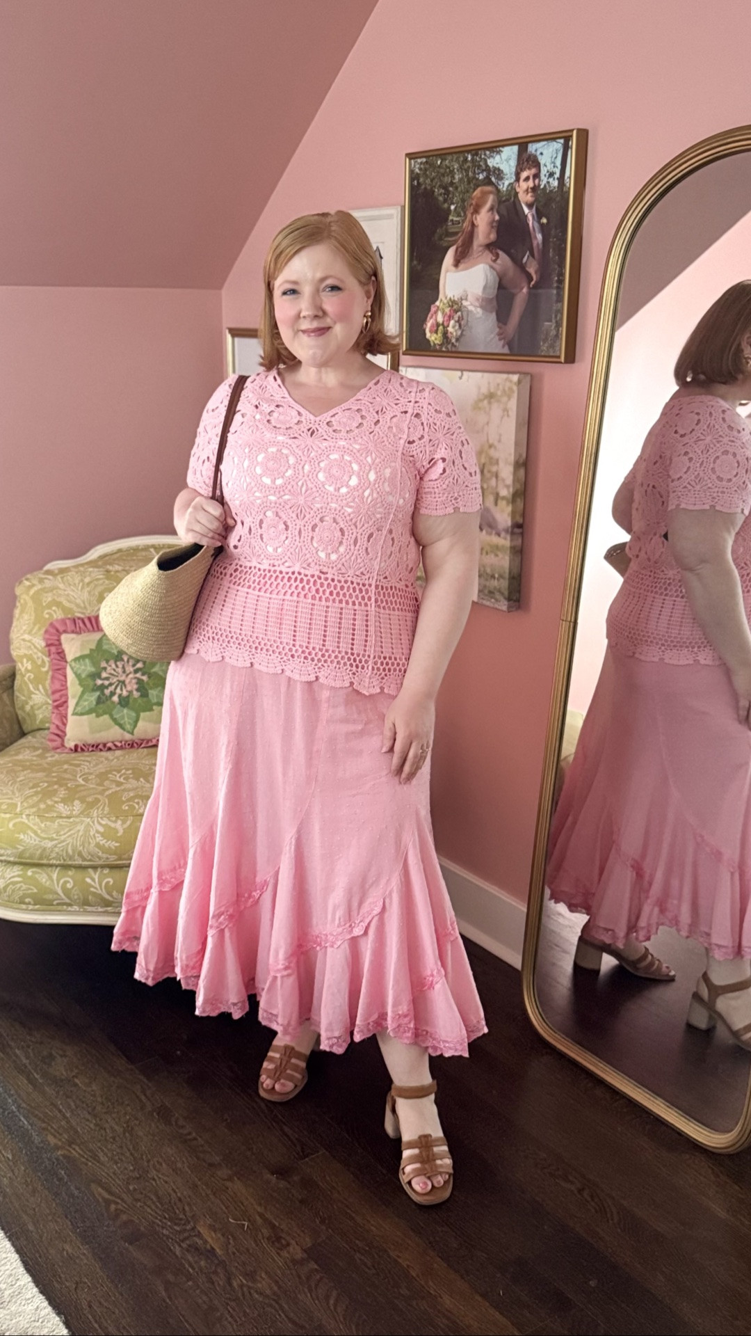 Don’t sleep on @roamans (sizes 12-44W), girlfriends! I spotted this crochet top + boho skirt combo in their catalog and decided to give it a go. Both pieces come in a range of summery pastels, but I went with pink-on-pink in the 14/16 top and 12 skirt. They were sold out of the 14 and I thought I could size down, but the elastic doesn’t have much give and the skirt is cut quite straight through the hips, so the 12 is SNUG but doable. That said, I love the pieces as a pair. Kyle wasn’t so sure and said I looked like a boho fairy, and I was like, ‘really?! Great! That’s a vibe I can roll with.’ lol

#LTKootd #LTKMidsize #LTKPlusSize