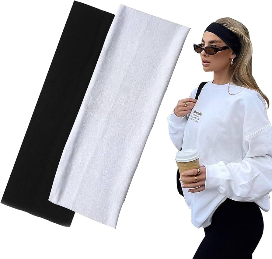 7cm Wide Black Headbands for Women Men, Yedtreg 2pack Fashion Head Bands for Women's Hair, Soft F... | Amazon (UK)