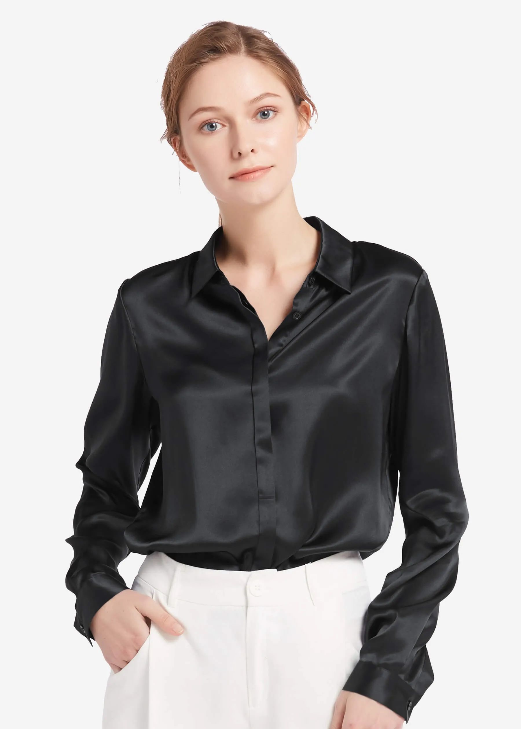 Basic Concealed Placket Silk Shirt | LilySilk