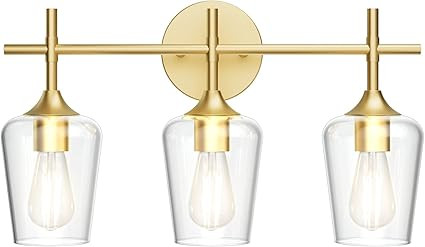 Ralbay Gold Bathroom Vanity Light 3-Lights Vintage Gold Vanity Lights Wall Lighting Clear Glass G... | Amazon (US)