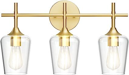 Ralbay Gold Bathroom Vanity Light 3-Lights Vintage Gold Vanity Lights Wall Lighting Clear Glass G... | Amazon (US)