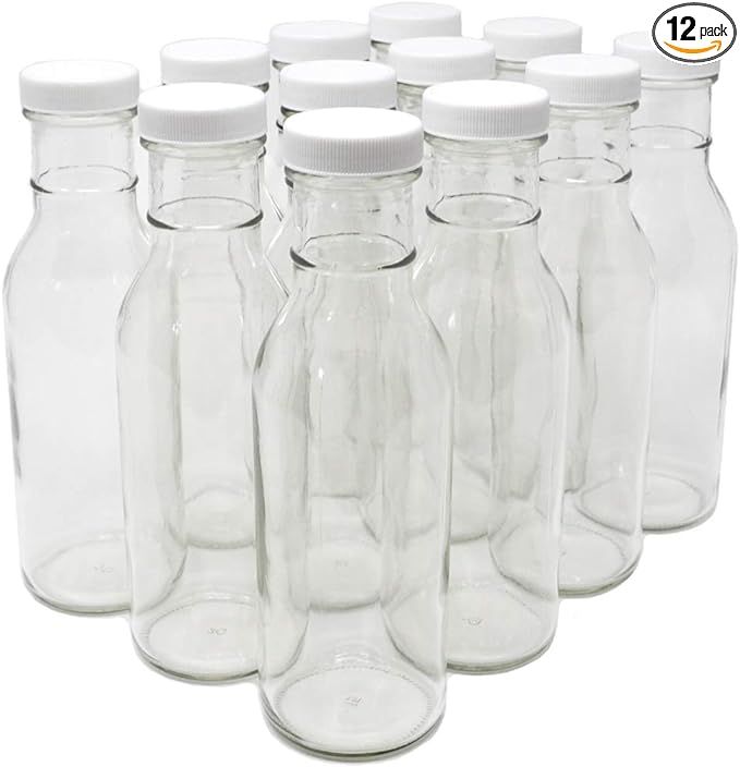 nicebottles Clear Glass Beverage/Sauce Bottles, 12 Oz, White Caps - Case of 12 | Amazon (US)