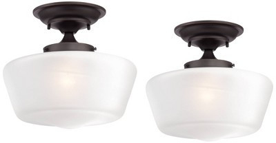 Regency Hill Schoolhouse Rustic Farmhouse Ceiling Light Semi Flush Mount Fixture 12" Set of 2 Bronze Metal White Glass Shade for Bedroom | Target