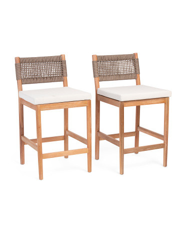 Set Of 2 Weave Rope Counter Stools With Upholstered Seat | TJ Maxx