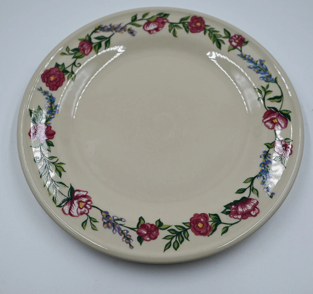MINT Henn Pottery Rose Floral Border 9-Inch Plates USA Cream RARE | eBay US