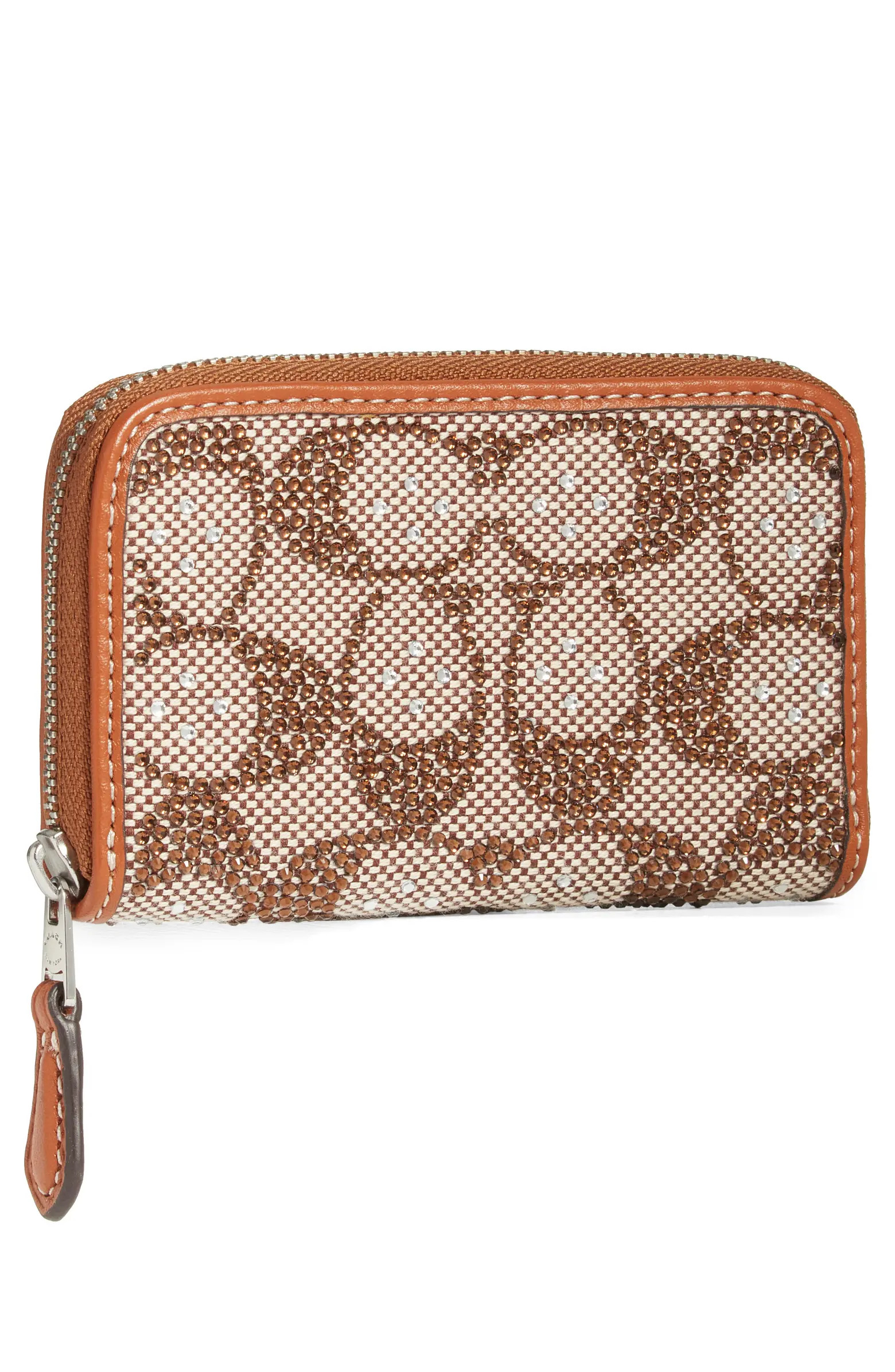 Small Crystal Signature Logo Jacquard Zip Around Card Holder | Nordstrom