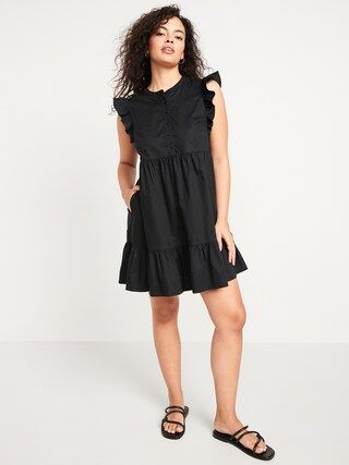 Ruffle-Sleeve Cotton-Poplin Mini Shift Dress for Women | Old Navy (US)