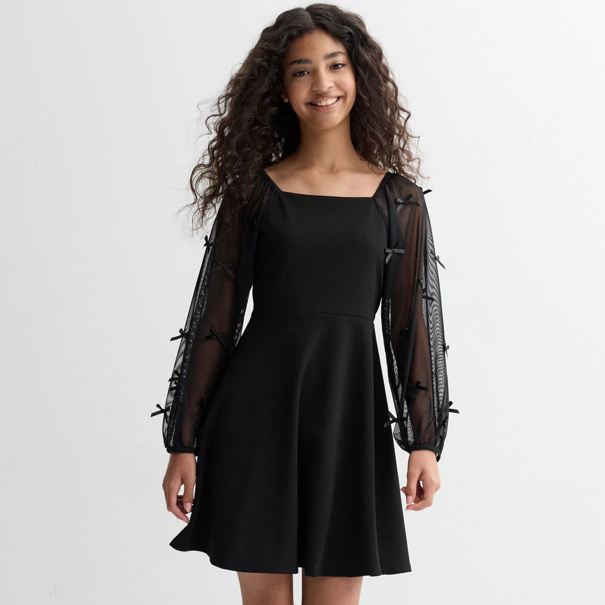 Girls 7-16 Speechless Sheer Bow Sleeve Scuba Crepe Skater Dress | Kohl's