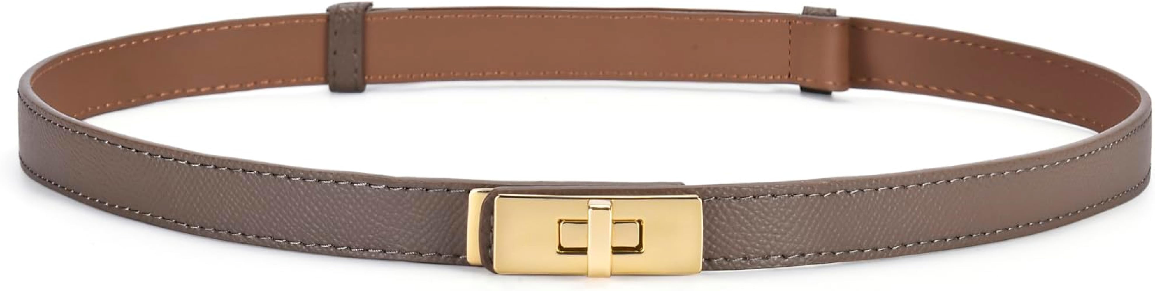 Women Ladies Adjustable Skinny Leather Belt Solid Alloy Turn Lock Slim Thin Waist Belt For Dresse... | Amazon (US)
