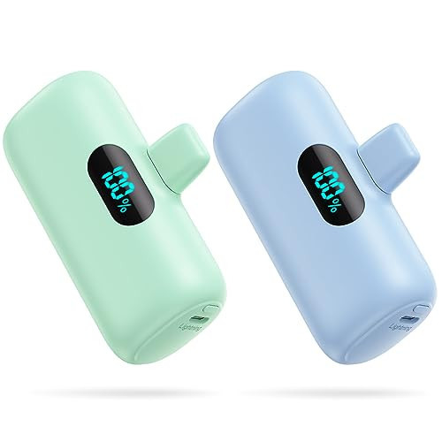 [2 Pack]Small Portable Charger for iPhone,Upgraded 5000mAh PD Fast Charging Power Bank,Mini Portable Phone Charger Compatible with iPhone 14/14 Pro Max/13/13 Pro/12 Pro/11/XR/X-Light Green+Light Blue | Amazon (US)