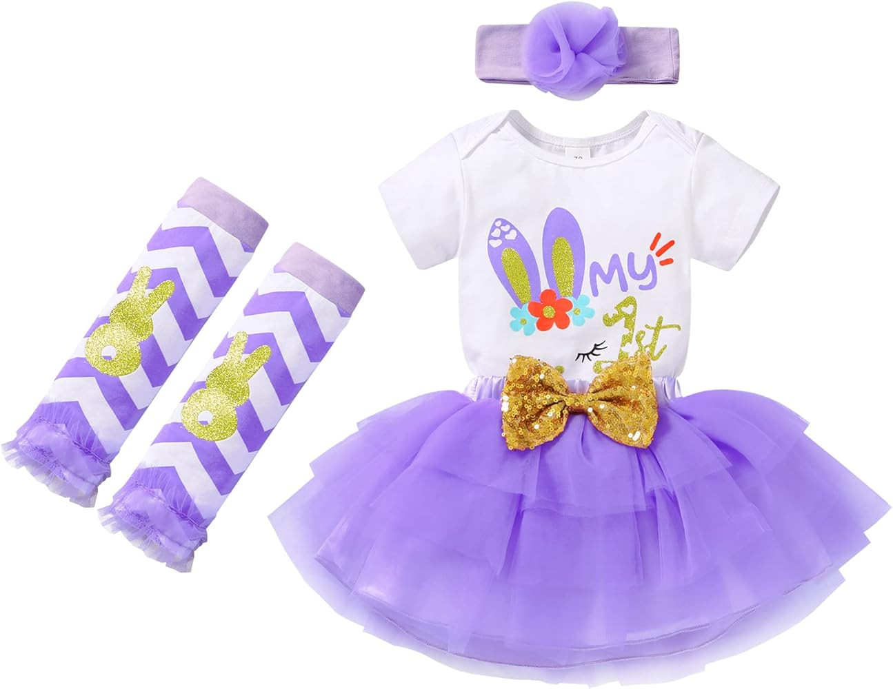 My 1st Easter Baby Girl Rabbit Romper Pink Tulle Tutu Dress Rabbit Leg Warmers 4pcs Baby Girl Eas... | Amazon (US)