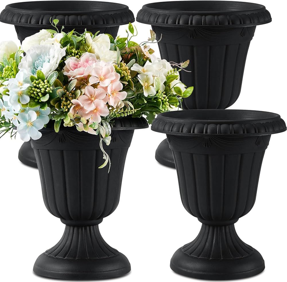 Zhehao 4 Pcs Plastic Urn Planter 10 x 11.5 Inch Classic Traditional Flower Pots Front Porch Plant... | Amazon (US)
