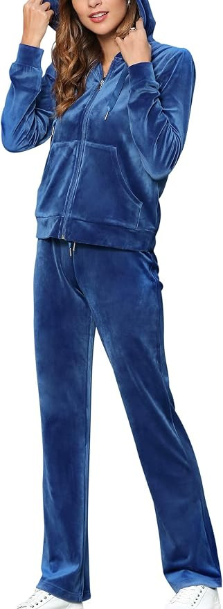 MessBebe Womens Velour Tracksuits Set Long Sleeve Sweatsuits 2 Piece Sports Outfit Zip Hoodie Swe... | Amazon (US)