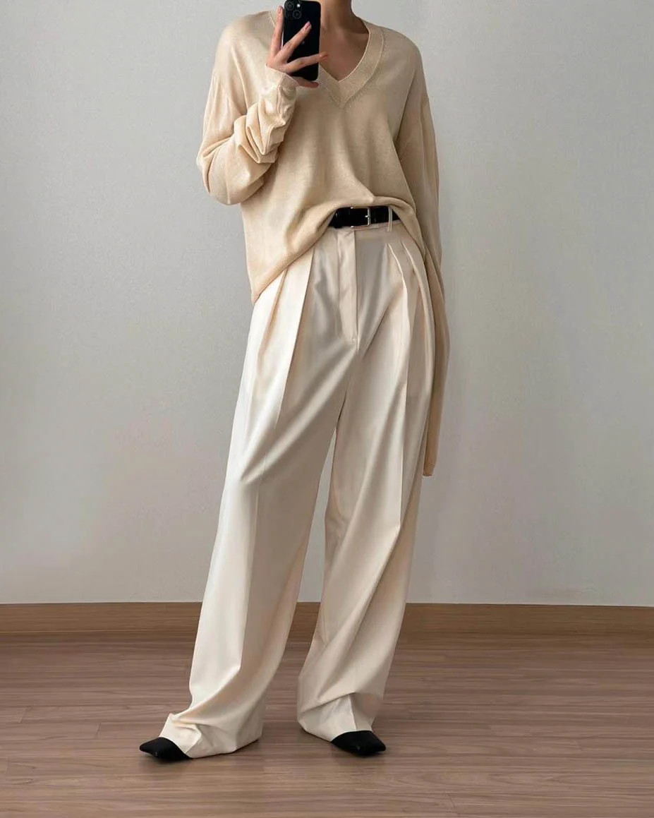CEYLA HIGH WAISTED TROUSERS IVORY | Sanna New York