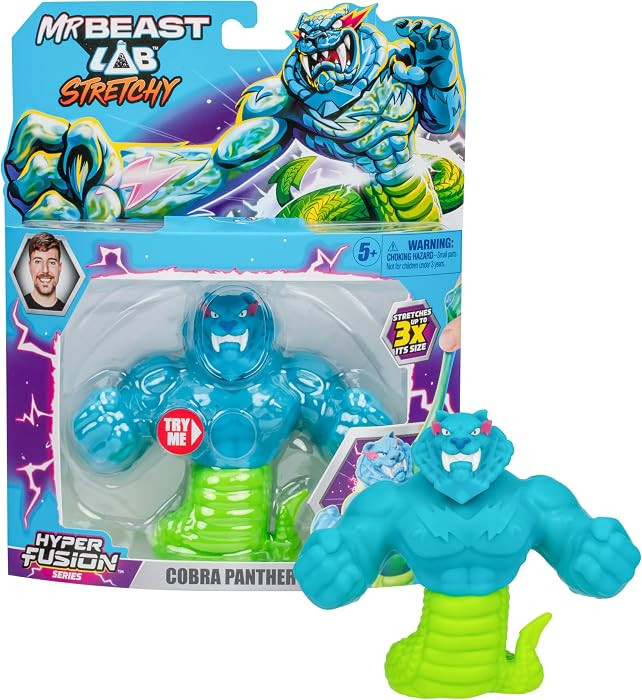 MrBeast Lab - Hyper Fusion Stretchy Hero, Cobra Panther, 5 Inch (12.7CM) Goo Filled Standing Figu... | Amazon (US)