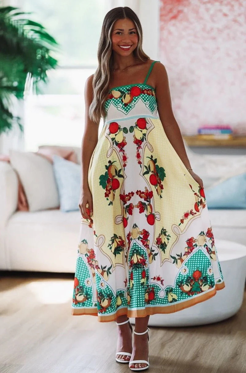 Aperol Spritz Time Maxi Dress - Cream, Yellow and Orange | Hazel and Olive