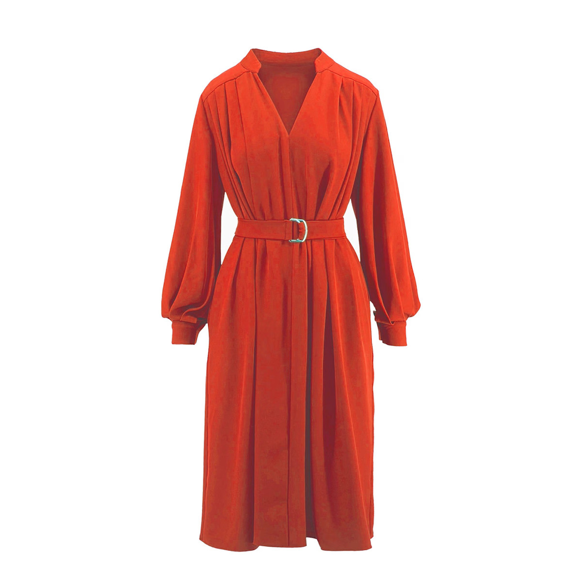 Coral Red Dress With Pleats | Wolf & Badger (US)
