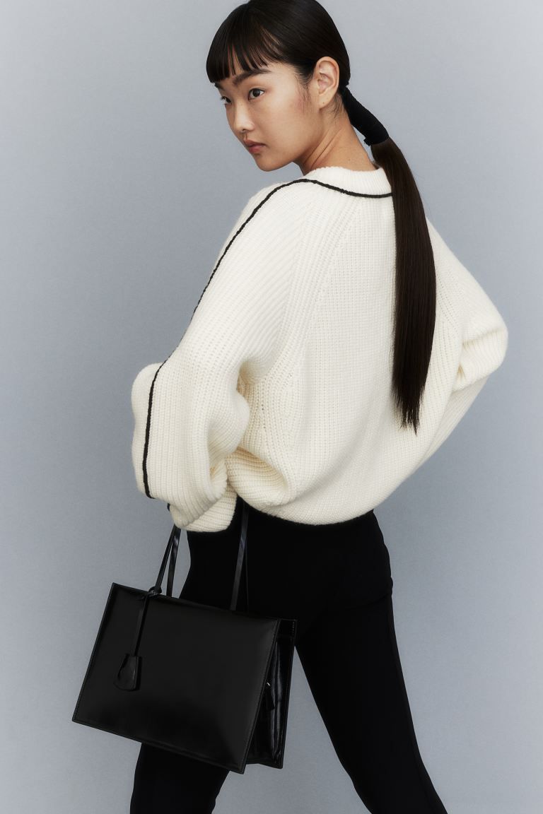 Wool-blend jumper - Cream/Black - Ladies | H&M GB | H&M (UK, MY, IN, SG, PH, TW, HK)