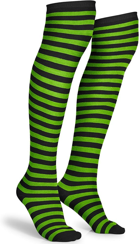 Skeleteen Black and Green Socks - Over the Knee Striped Thigh High Costume Accessories Stockings ... | Amazon (US)